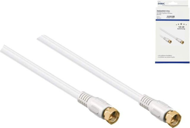 DINIC SAT-Kabel mit 2x F-Stecker, 3,5 m Länge, vergoldete Anschlüsse, vierfach geschirmt, Weiß - Bild 1
