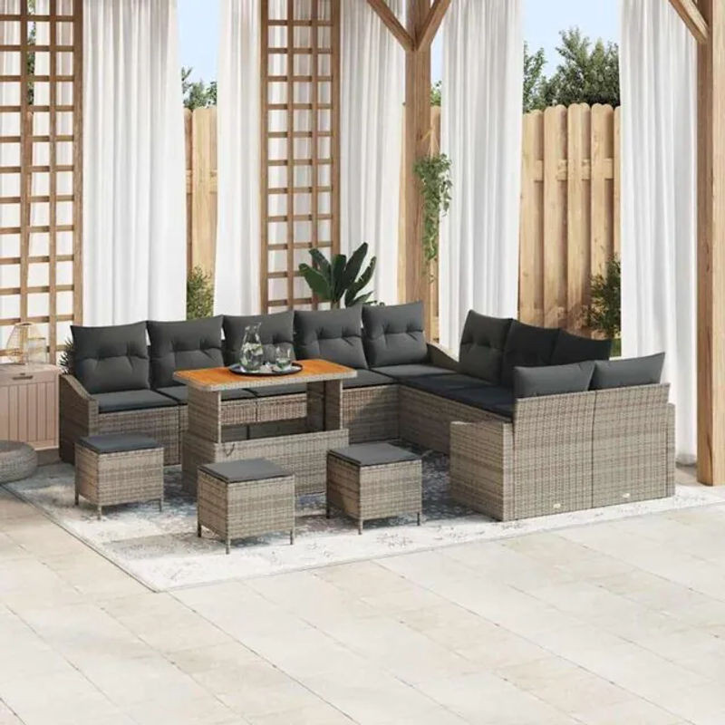 Vidaxl Polyrattan Garten-Sofa-Set aus 13 Teilen in Grau mit Hocker und Aufbewahrungsbox, B/T/H: 100 x 100 x 71 cm - Bild 1