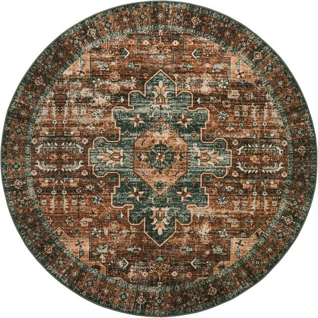 Runder Böhmischer Teppich mit floralem Muster von Wucifang Shoes, grau/mehrfarbig, rutschfest und waschbar, Durchmesser: 40 cm - Bild 1