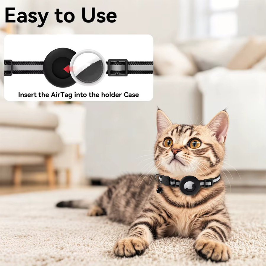 Reflektierendes Katzenhalsband mit verstecktem Halter für Apple AirTag GPS Tracker in Schwarz - Bild 3