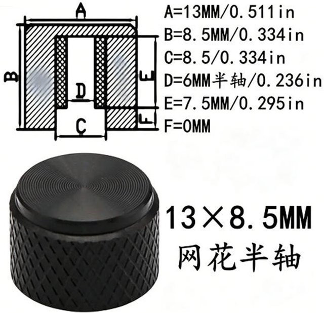 2 Stück WISINVI Aluminiumknopfkappen Schwarz, gerändelt, für 6 mm D-Welle/Floral-Achse, B: 13 mm, H: 8,5 mm - Bild 1