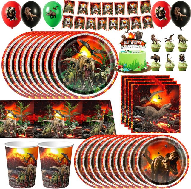 Hasbro Dinosaurier Geburtstagsdekoration Set mit Vulkan und T-Rex Motiv in Multicolour - Bild 1