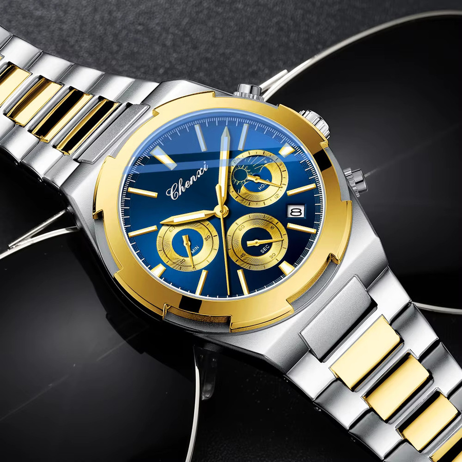 CHENXI Chronograph Armbanduhr Edelstahl, Silber, Herren - Bild 2