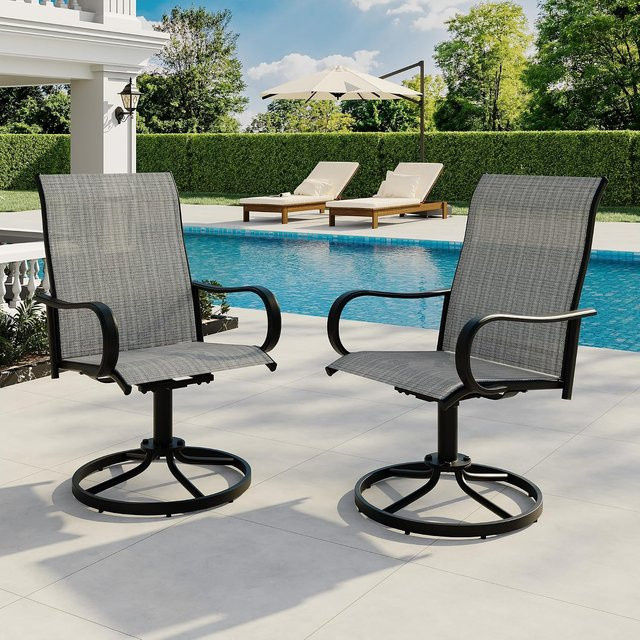 Garvee 2er-Pack drehbare Outdoor-Esszimmerstühle aus Textilene in Grau mit wetterfestem Metallrahmen und Armlehnen für Garten und Terrasse - Bild 1