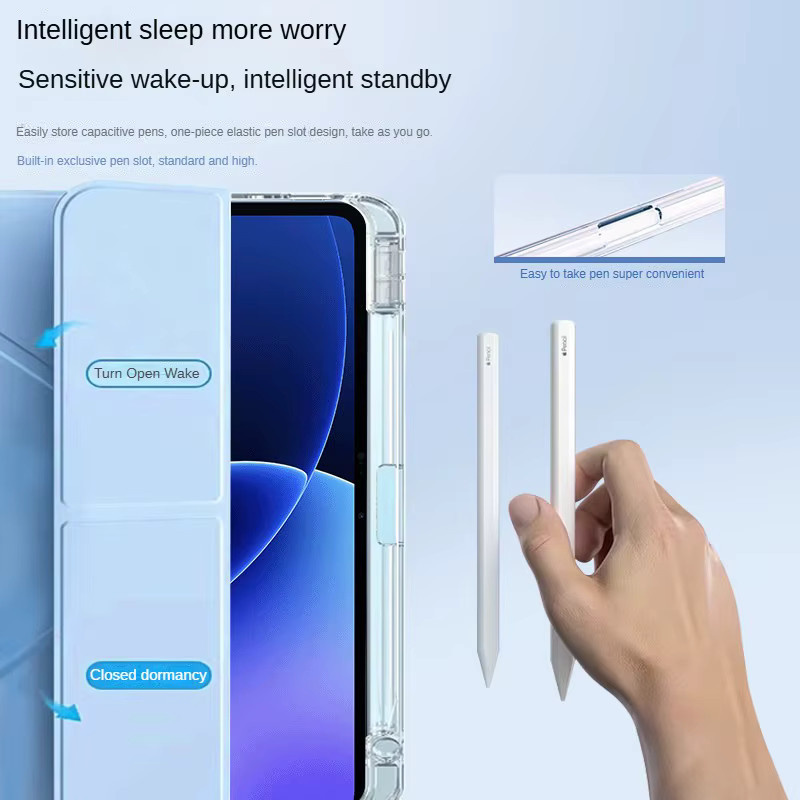 Xiaomi Schutzhülle mit Klappständer und magnetischem Leder-Cover für Xiaomi Pad 7/7Pro und Xiaomi Pad 8/Mipad 8 Pro 11,2 Zoll mit Stifthalterung in Blau und Transparent - Bild 2