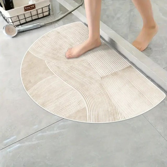 VIKAMA Halbrunde Badezimmermatte in Beige, weiche Duschtürmatte mit grafischem Design, Breite: 60,0 cm, Tiefe: 40,0 cm - Bild 1