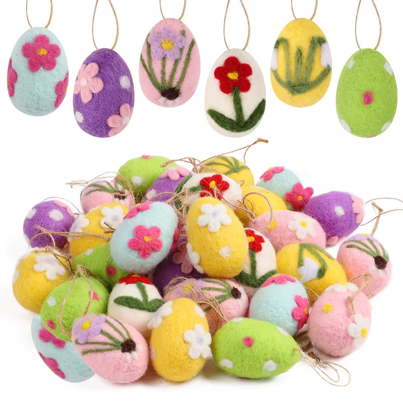 ZQNYCY Ostern Dekoration Set aus Filz-Schaum Eiern mit Blumenmuster und Aufhängung, Mehrfarbig - Bild 2