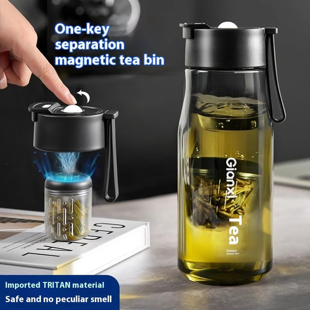 Gianxi Magnetic Bullet Teetasse Tritan Sportwasserflasche mit Teetrennung, Weiß/Transparent - Bild 1