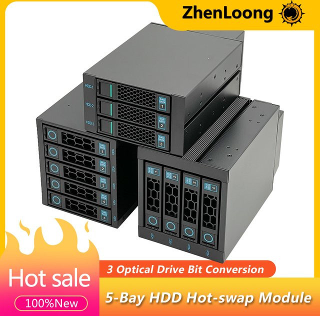 ZhenLoong Modulares NAS Speicherserver-Gehäuse in Schwarz mit 5 Einschüben für 3,5 Zoll HDDs, 3U/4U Rack-kompatibel mit 3x 5,25 Zoll Plätzen und Hot-Swap-Funktion - Bild 1