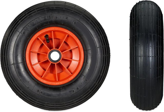 Relaxdays Schubkarrenrad aus Gummi und Kunststoff in Schwarz-Rot, luftbereift mit Nadellager und 3 Adaptern, Durchmesser: 32,5 cm, Breite: 9,5 cm - Bild 1