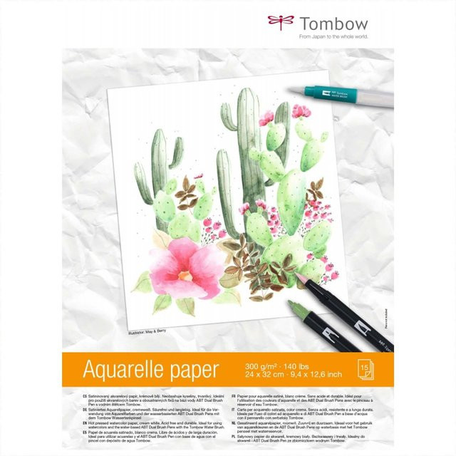 Tombow Aquarellblock satiniert in Cremeweiß, 15 Blatt, B/H: 24 x 32 cm, 300 g/m² - Bild 1