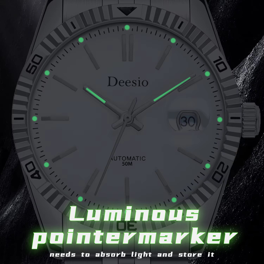 Deesio Armbanduhr Automatik, Edelstahl, Silber, Herren, 5 ATM, Leuchtzeiger - Bild 4