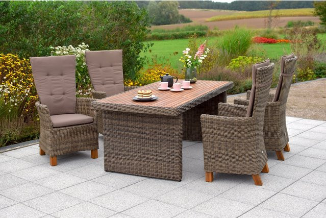 Merxx Toskana Gartenmöbel Set 9-teilig aus Akazienholz und Kunststoffgeflecht in Braun, Tisch B: 185 cm, T: 90 cm, H: 90 cm - Bild 1