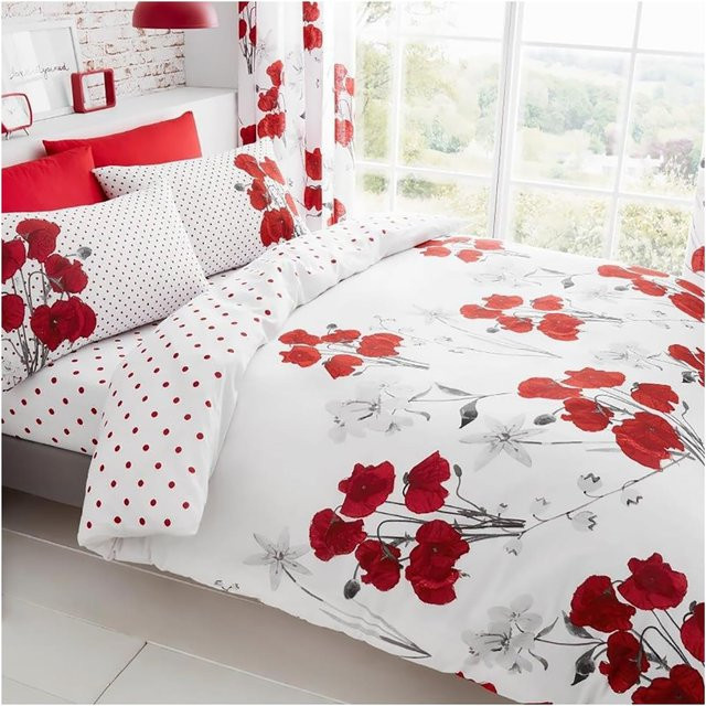 Lodestar Bettwäsche Set mit floralem Blumenmuster in Rot und Weiß, 100% Polyester, B/H: 180 x 210 cm - Bild 1