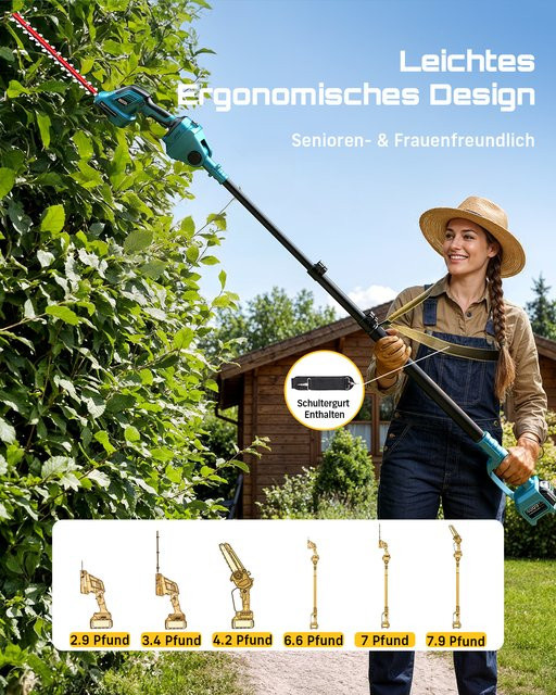 Seesii 6-in-1 Elektrischer Bürstenloser Heckenschneider mit 2,4m Teleskopstange für Makita LXT 18V Akku - Bild 1