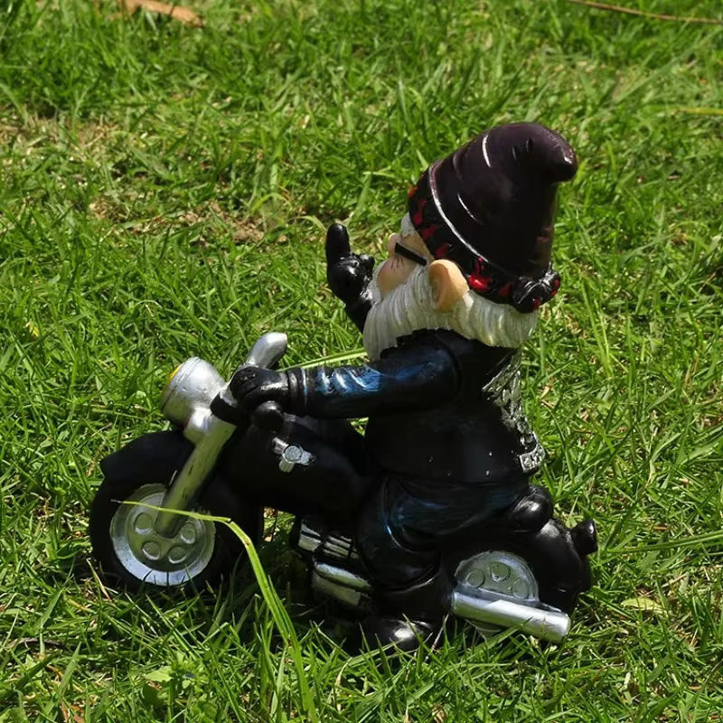 Bunter Gartenzwerg als Biker auf Motorrad aus Kunstharz als dekorative Gartenfigur - Bild 4