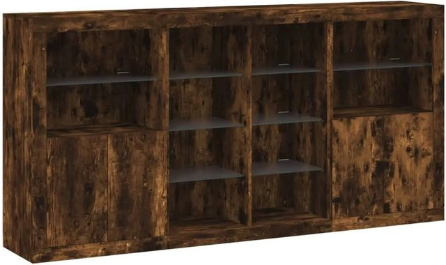 vidaXL Sideboard modern in Räuchereiche mit integrierter LED-Beleuchtung, Farbe Braun, B/T/H: 202 x 37 x 100 cm - Bild 1