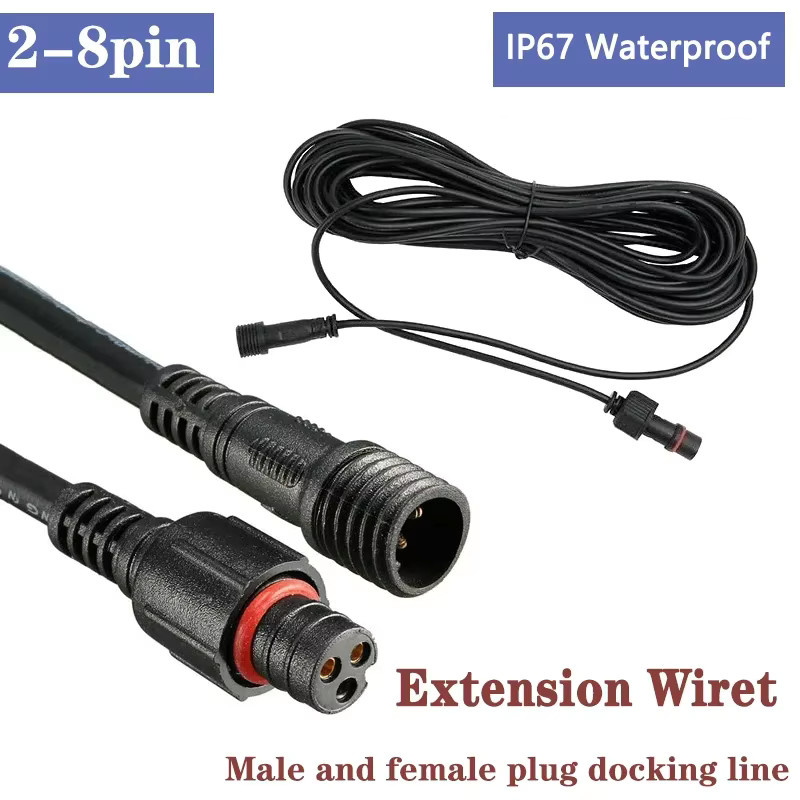 DIVEDEER IP67 2-Pin Verlängerungskabel mit 3-8-Pin Stecker-Buchse-Verbinder, wasserdichtes Outdoor-Beleuchtungsverbindungskabel, Schwarz - Bild 2