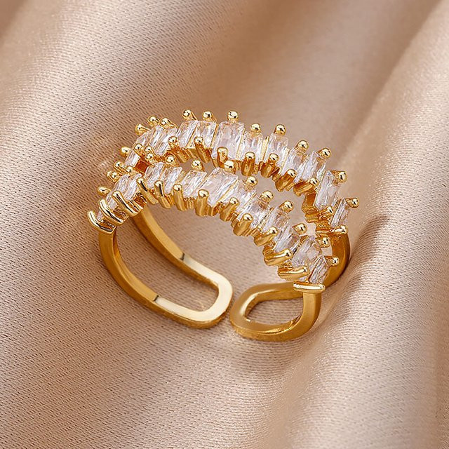 HPTOTMG Ring, Edelstahl, Gold, Zirkonia, Damen - Bild 1
