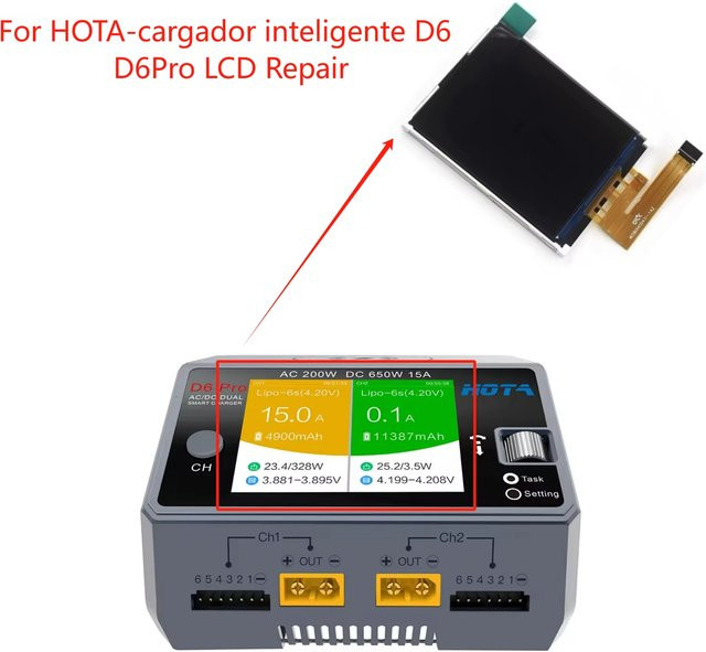 HOTA LCD-Display Ersatzbildschirm für D6 und D6Pro intelligente Ladegeräte in Schwarz - Bild 1