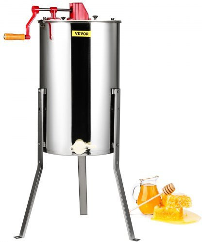 VEVOR Manuelle Honigschleuder aus Edelstahl für 3 Rähmchen, Tangentialschleuder mit durchsichtigem Deckel und höhenverstellbarem Stand, Farbe: Silber, B/T/H: 48 x 48 x 23 cm - Bild 1