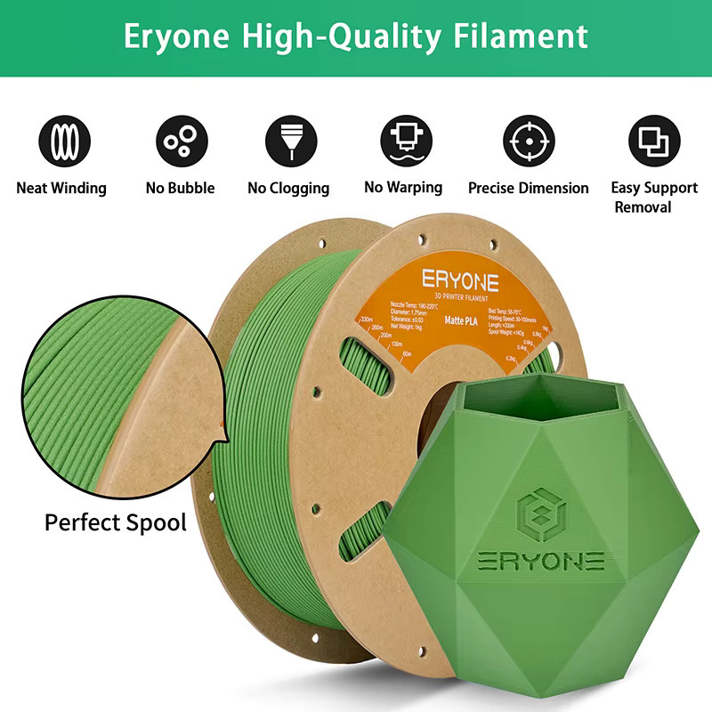 ERYONE Mattes PLA-Filament für FDM-3D-Drucker, 1,75 mm, Grün - Bild 3