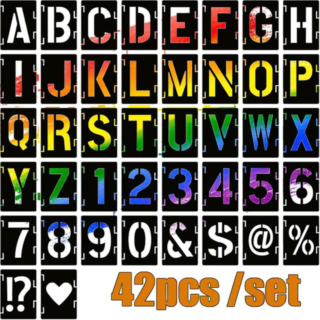 42 Stück Buchstaben-Hohlschablonen aus Kunststoff für künstlerische Schriftarten zum Färben und Sprühlackieren auf Wänden, Holz und Stein - Bild 1