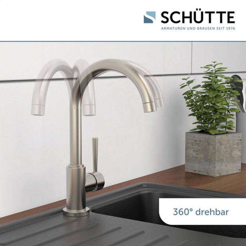 SCHÜTTE Spültischarmatur Cornwall Einhebelmischbatterie aus Messing in Silber matt mit schwenkbarem Auslauf - Bild 4