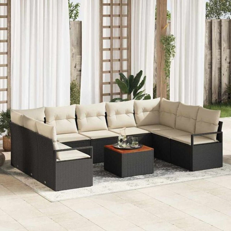 vidaxl Garten-Sofa-Set aus Poly-Rattan mit 10 Kissen in Schwarz - Bild 1
