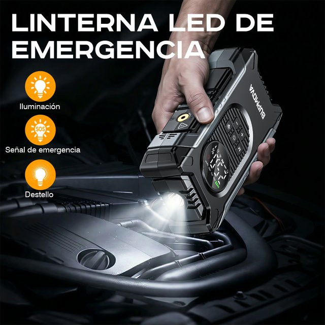 BSMOOM 2-in-1 Starthilfe Powerbank mit 1500A Auto-Booster, 8000mAh Akku und 150PSI Luftkompressor Reifenpumpe inklusive LED-Notlicht in Schwarz - Bild 1