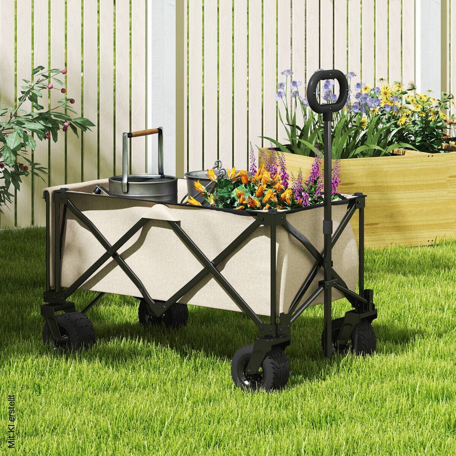 Outsunny Gartenwagen aus Polyester und Stahl in Beige B/H/L: 48 x 92 x 90 cm - Bild 3