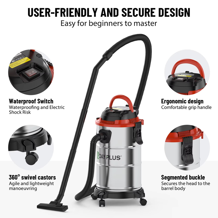 DayPlus 3-in-1 Nass-/Trockensauger mit 2400W und 20kPa Saugkraft, Industriesauger mit HEPA-Filter und Gebläsefunktion, Farbe: Silber/Edelstahl, Volumen: 18 l - Bild 3