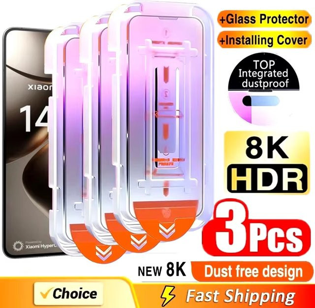 3er-Set Staubfreies 8K Glas Schutzfolie für Xiaomi Redmi Note und Poco Modelle, Transparent - Bild 1