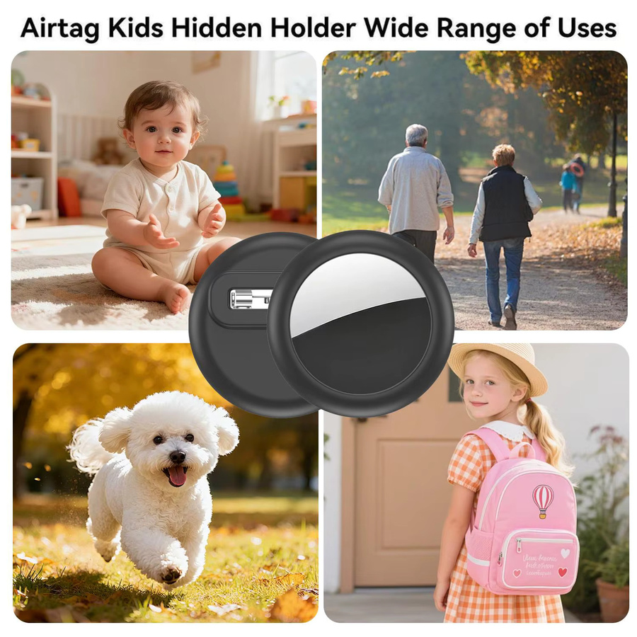 XDcase Silikon-Tracker-Hülle für AirTag 1. und 2. Generation in Lila mit Schlüsselanhänger und Broschen-Pin, wasserdicht - Bild 5