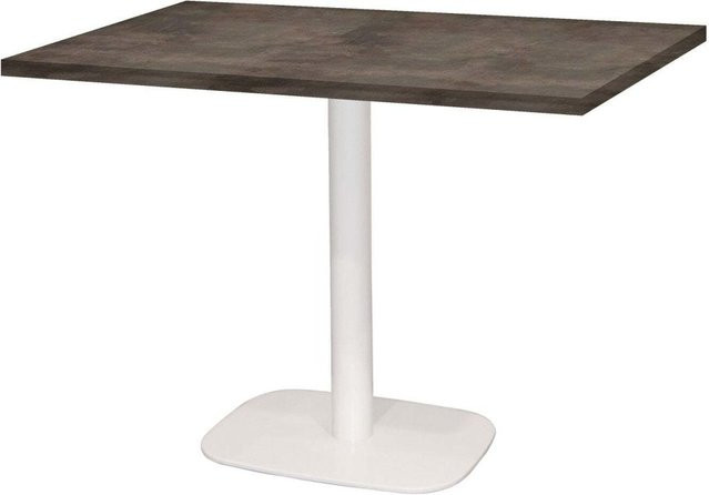 RestooTab Tisch Round rechteckig mit Stein-Dekor, B/T/H: 120 x 70 x 75 cm, Platte steingrau und Gestell weiß - Bild 1