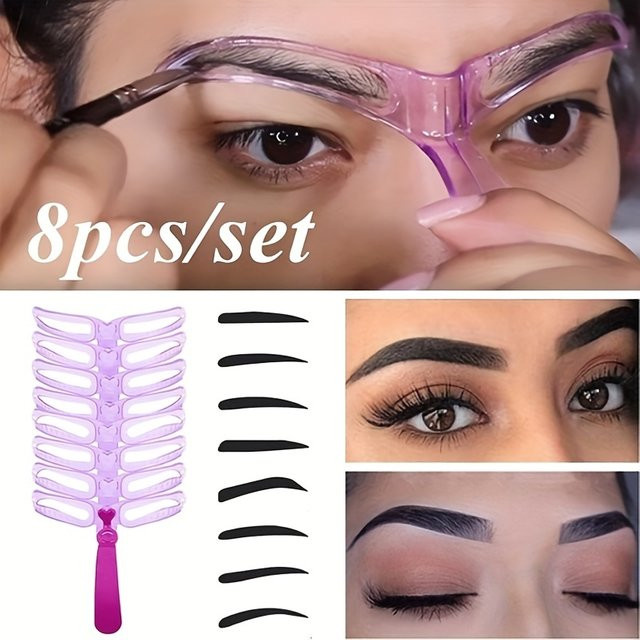 Augenbrauen-Schablone Set für Damen, rosa, 8 Stück - Bild 1