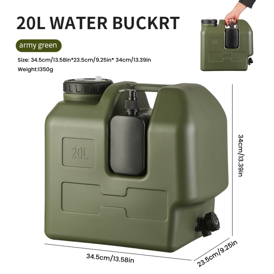 VKTECH Tragbarer Camping-Wasserkrug mit Zapfhahn und Seifenspender, BPA-freier Wassertank für Outdoor und Auto, Grün, 15/20 l - Bild 2