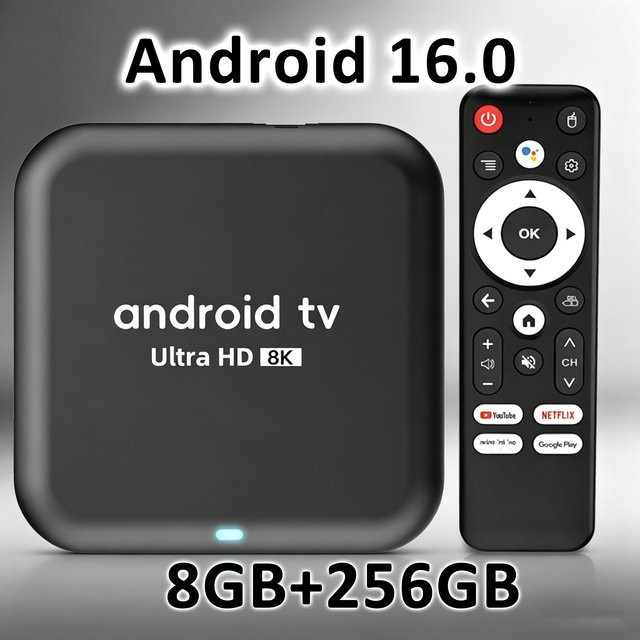 UOSU Q18 Smart TV Box Android 16 mit 8GB RAM und 256GB Speicher, RK3518 Prozessor, 8K HD Video, WiFi6 und Bluetooth 5.4, Schwarz - Bild 1