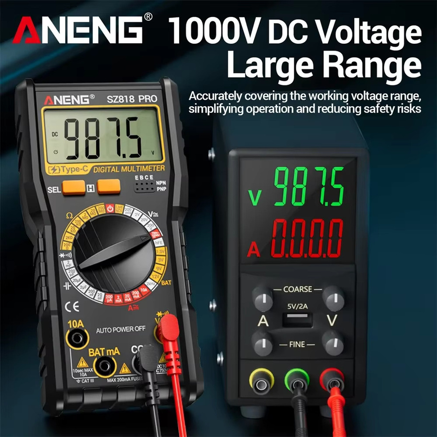ANENG SZ818 Digitales Multimeter Wiederaufladbar Professionelles AC/DC-Spannungsmessgerät mit NCV Amperemeter Voltmeter und HFE Trioden-Kondensator-Testfunktion - Bild 3