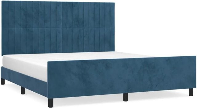 vidaXL Bettgestell mit Kopfteil aus Samt in Dunkelblau, B/T/H: 180 x 200 x 128 cm - Bild 1