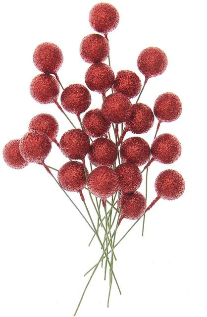 Rico Design Beerenpick mit Glitzer in Rot, 24 Stück, Durchmesser: 8,5 cm - Bild 1