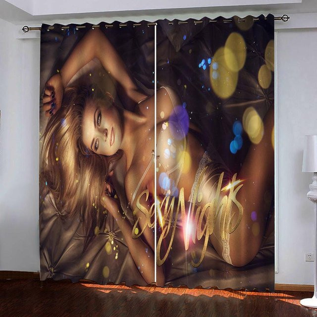 Yiran Furniture Dünne Verdunkelungsvorhänge Nackte Dame Design aus Polyester, B: 50 cm, H: 130 cm, 2er-Set - Bild 1