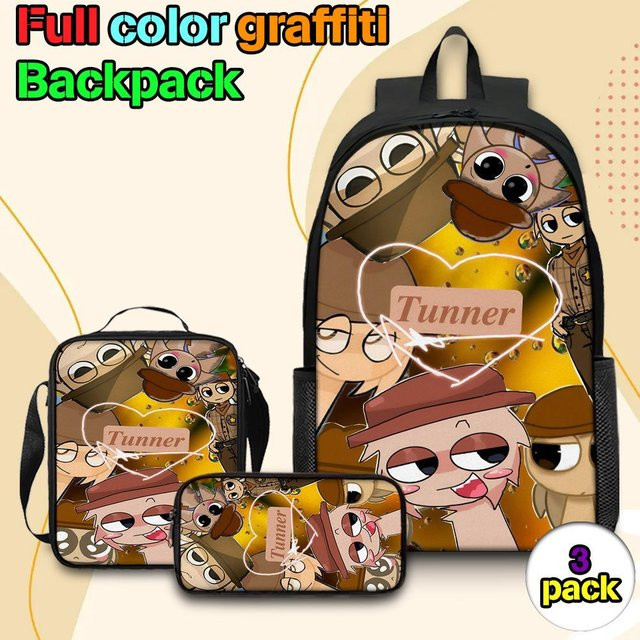 3-teiliges Schulrucksack-Set für Schüler aus Oxford-Stoff mit Schultasche, Schultergurt und Federmäppchen in Multicolour - Bild 1