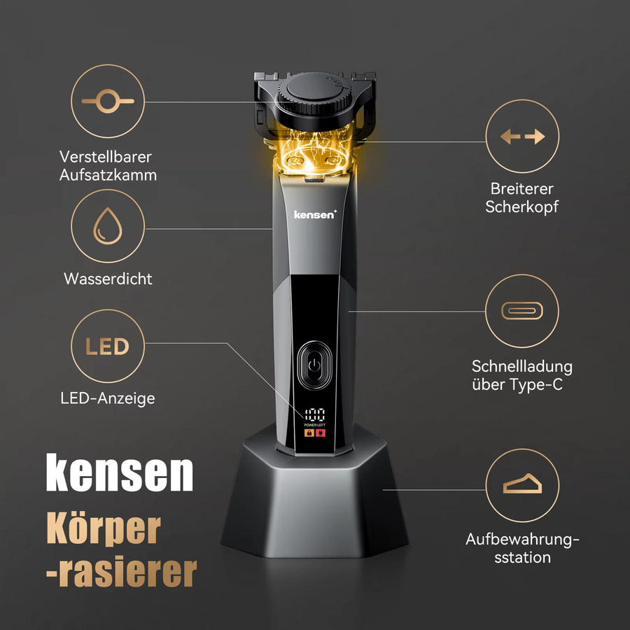 Kensen Elektrorasierer Herren, Haarschneidemaschine für Haare und Körper, Schwarz - Bild 2