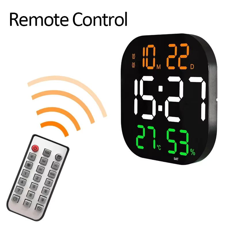 WOKLOK 13 Zoll LED Digitale Wanduhr mit Fernbedienung, Temperatur und Luftfeuchtigkeit, Woche, Auto Dimmer, Wecker, Schwarz und Grün - Bild 3