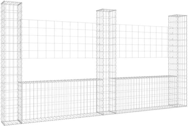 vidaXL Gabionenkorb U-Form aus Eisen mit 3 Säulen, Silber, B/T/H: 260 x 20 x 150 cm - Bild 1