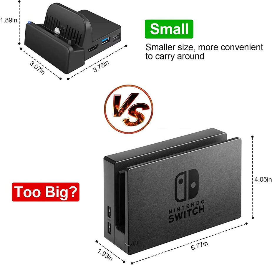 5 in 1 4K HDMI Adapter und Ladestation für Nintendo Switch 1 und 2 in Schwarz - Bild 4