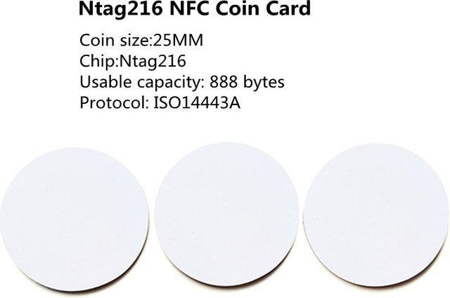 YEVERAXIN Ntag216 NFC-Münzkarte, 13,56 MHz RFID Smart Card, Weiß, Durchmesser: 25 mm - Bild 1