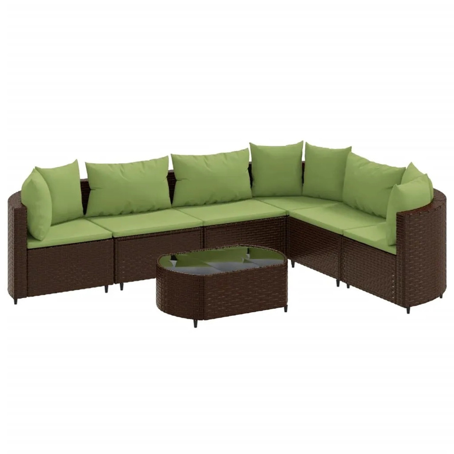 vidaXL 7-tlg Garten-Sofagarnitur in L-Form aus braunem Poly-Rattan mit Kissen und Couchtisch - Bild 2