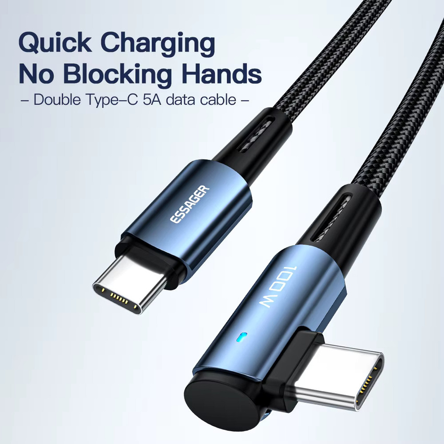 Essager USB C auf USB C Kabel 100 W mit 90 Grad Winkel in Schwarz für iPad MacBook Pro Xiaomi Samsung Huawei Schnellladung - Bild 5